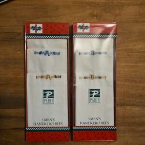 Paris Mens Handkerchiefs 2 Packs Monogrammed White Cotton Christmas Gift Set NEW
